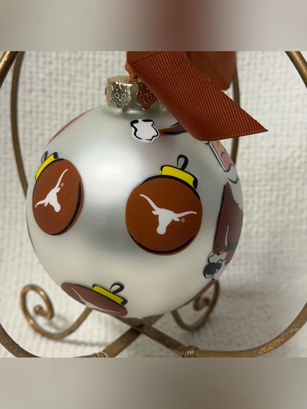 University of Texas Longhorns Santa Claus glass hand painted ornament